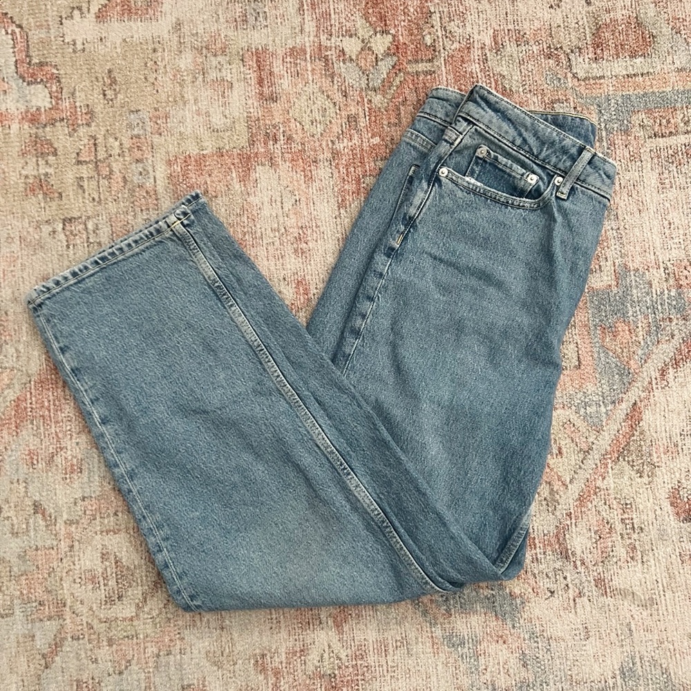 High Rise Blue Denim Jeans with Classic Fit